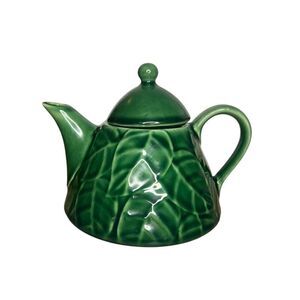 Pier 1 Imports Teapot Green Jade Leaves Stoneware with Lid